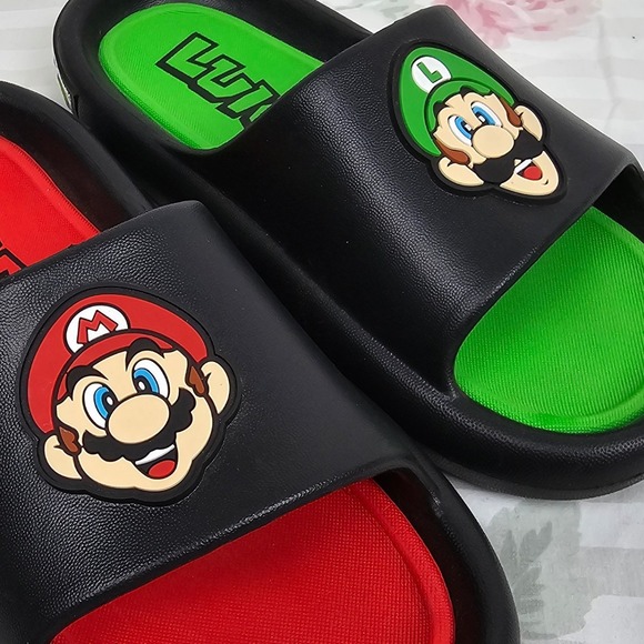 Ground Up Super Mario Luigi Kids Slides Sandals Black Red Green Size 2 - Picture 7 of 9